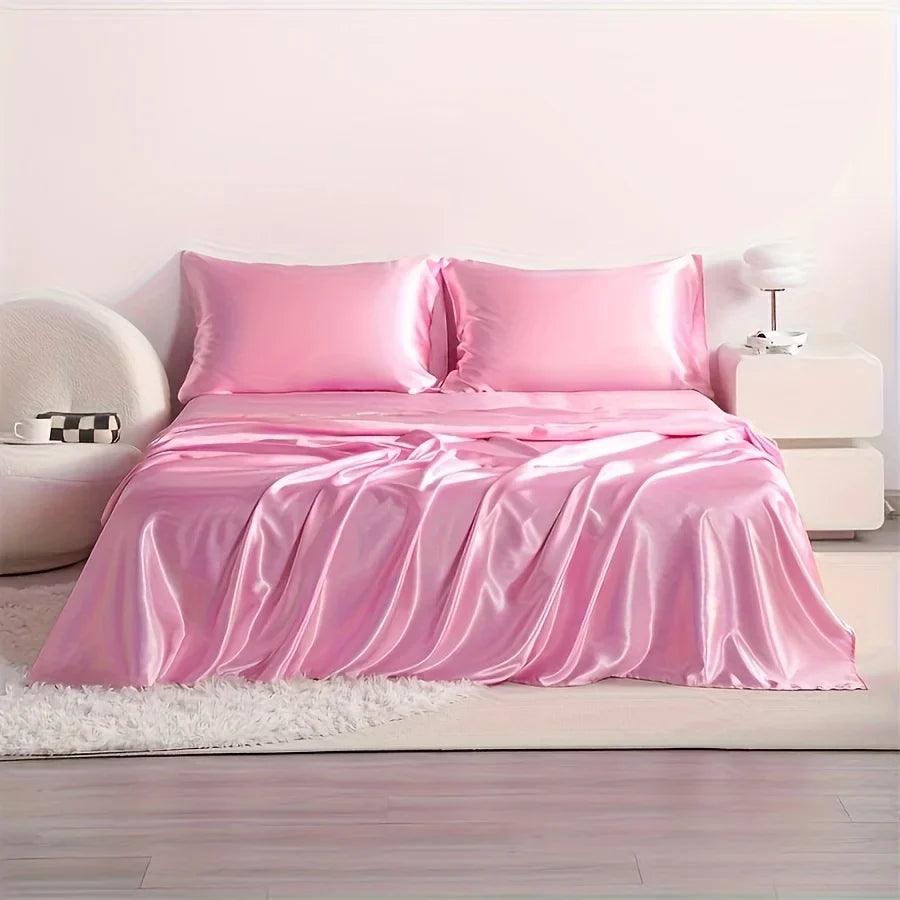 4-Piece Cooling Satin Bed Sheet Set – Breathable Hypoallergenic 500TC Flat Sheet, Fitted Sheet & 2 Pillowcases