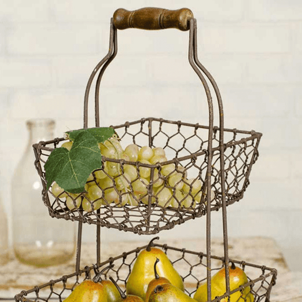 Farmhouse Chicken Wire Two-Tier Fruit Basket