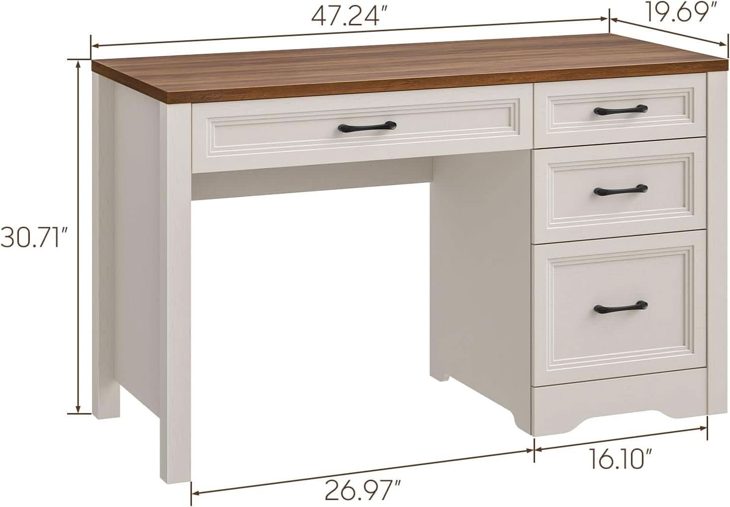 White Farmhouse Executive Desk With Storage And File Drawer