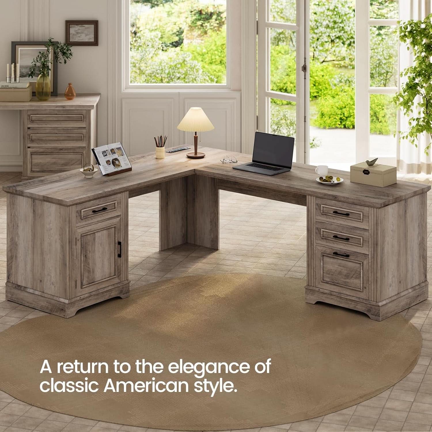 Grey L Shaped Desk With Power Outlet For Home Office
