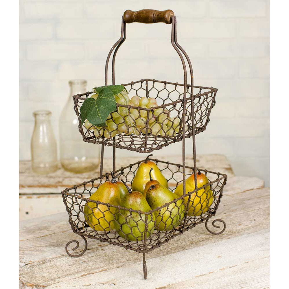 Farmhouse Chicken Wire Two-Tier Fruit Basket