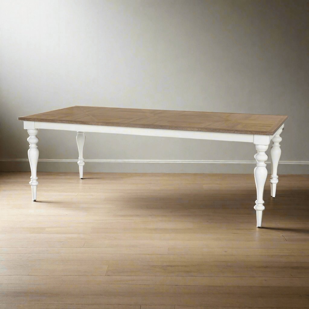 Farmhouse Dining Table with Vintage White Turned Legs