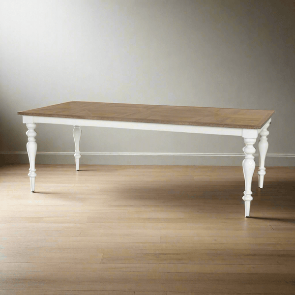 Farmhouse Dining Table with Vintage White Turned Legs