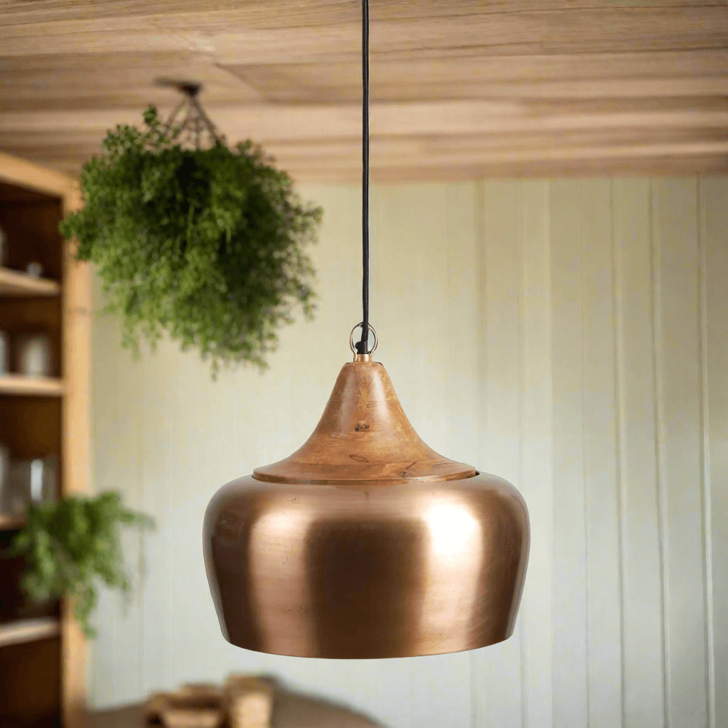 Farmhouse Wood and Satin Brass Pendant Light