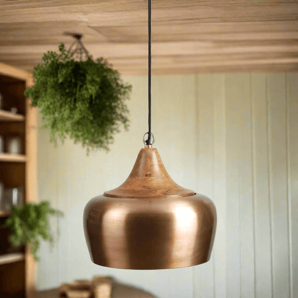 Farmhouse Wood and Satin Brass Pendant Light