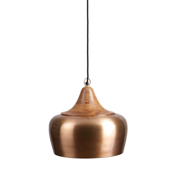 Farmhouse Wood and Satin Brass Pendant Light