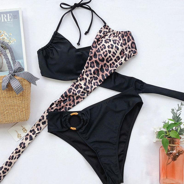 Fashion Bikini Set One Shoulder Women's Swimsuits High Waist Bright Color Swimwear Women Rings Ribbed Bikinis Women's Ribbed O-Ring String Bikini Swimsuit Comfortable Swimwear Two Pieces Bathing Suit