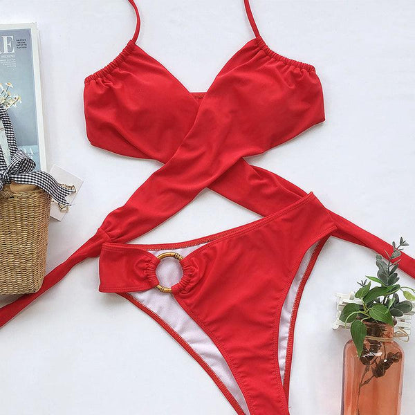 Fashion Bikini Set One Shoulder Women's Swimsuits High Waist Bright Color Swimwear Women Rings Ribbed Bikinis Women's Ribbed O-Ring String Bikini Swimsuit Comfortable Swimwear Two Pieces Bathing Suit