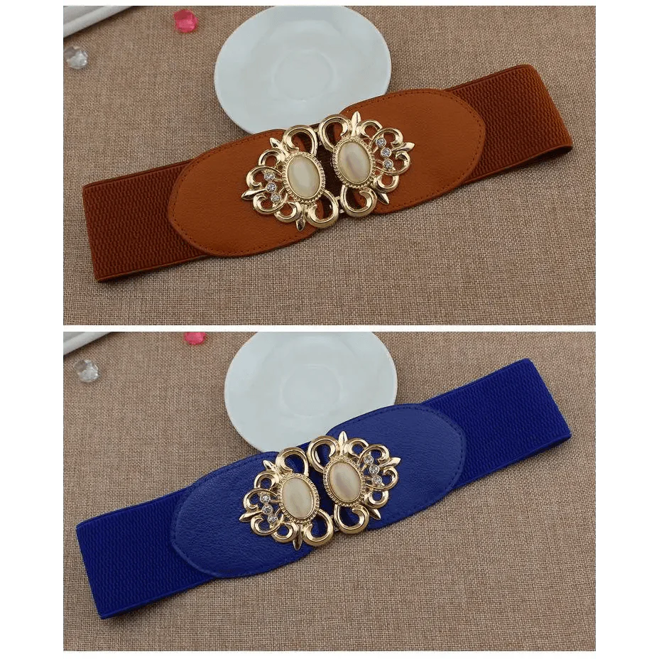 Fashion Black Elastic Waistband One-Piece Dress Women Decorative Belt Elegant Women's Style Party Dress Belts