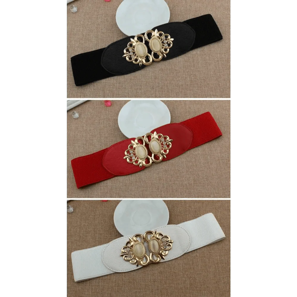 Fashion Black Elastic Waistband One-Piece Dress Women Decorative Belt Elegant Women's Style Party Dress Belts