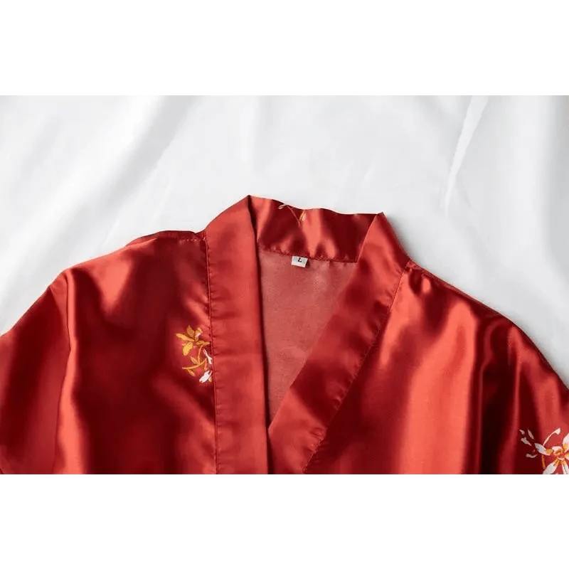 Fashion Blue Floral Bird Print Stylish Bathrobes Modern Comfortable Design Silk Soft Sleepwear For Women