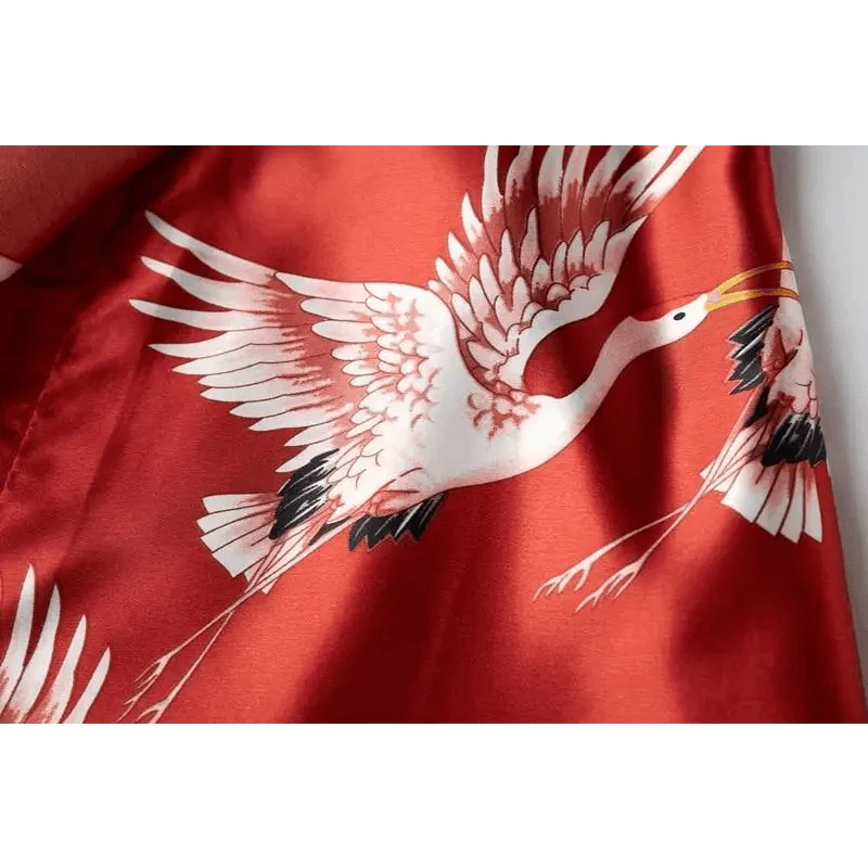 Fashion Blue Floral Bird Print Stylish Bathrobes Modern Comfortable Design Silk Soft Sleepwear For Women