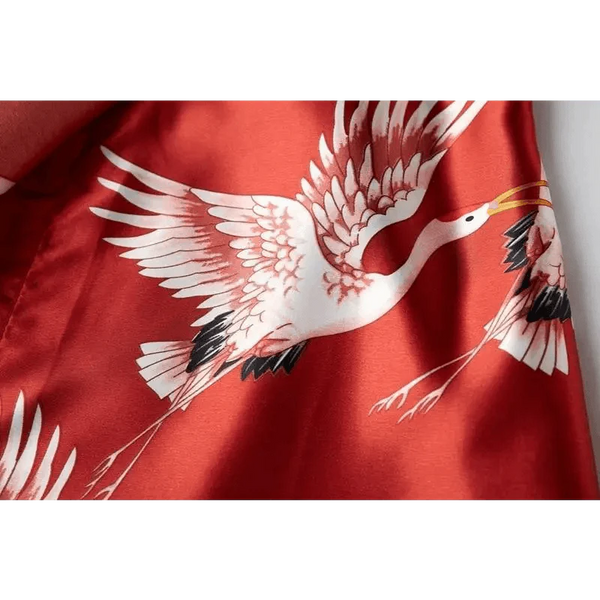 Fashion Blue Floral Bird Print Stylish Bathrobes Modern Comfortable Design Silk Soft Sleepwear For Women