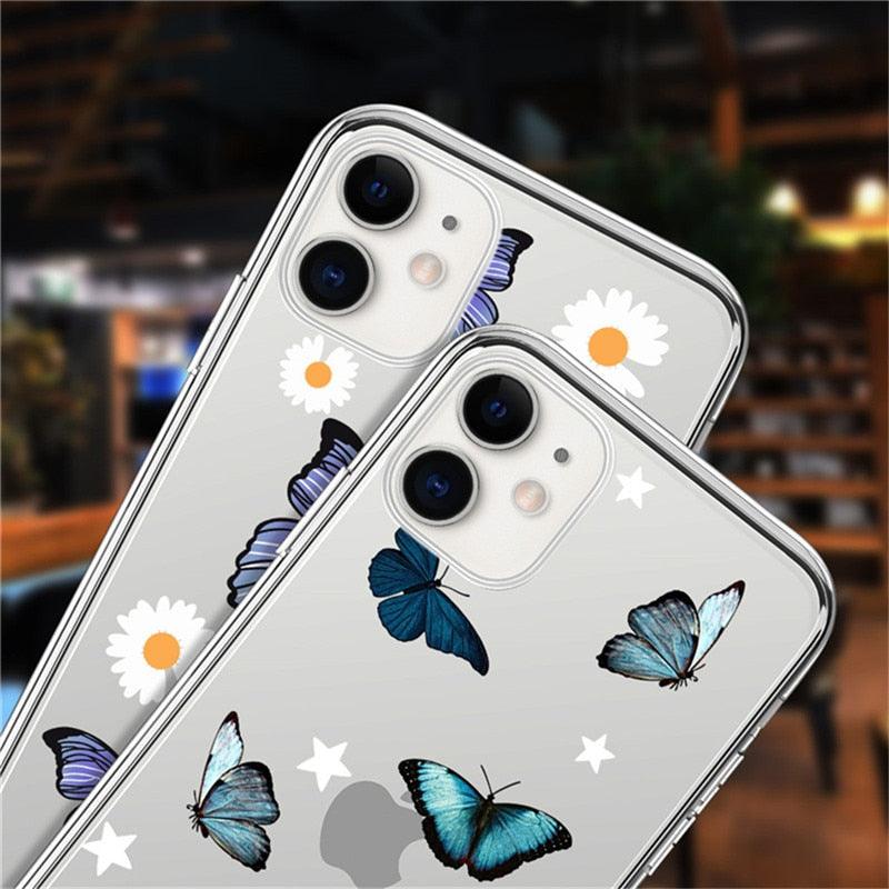 Fashion Butterfly Transparent Phone Case For iPhone 11 12 13 Pro Max 12 Mini Beautiful Butterfly Soft Butterfly Silicone Protective Case Clear Back Cover