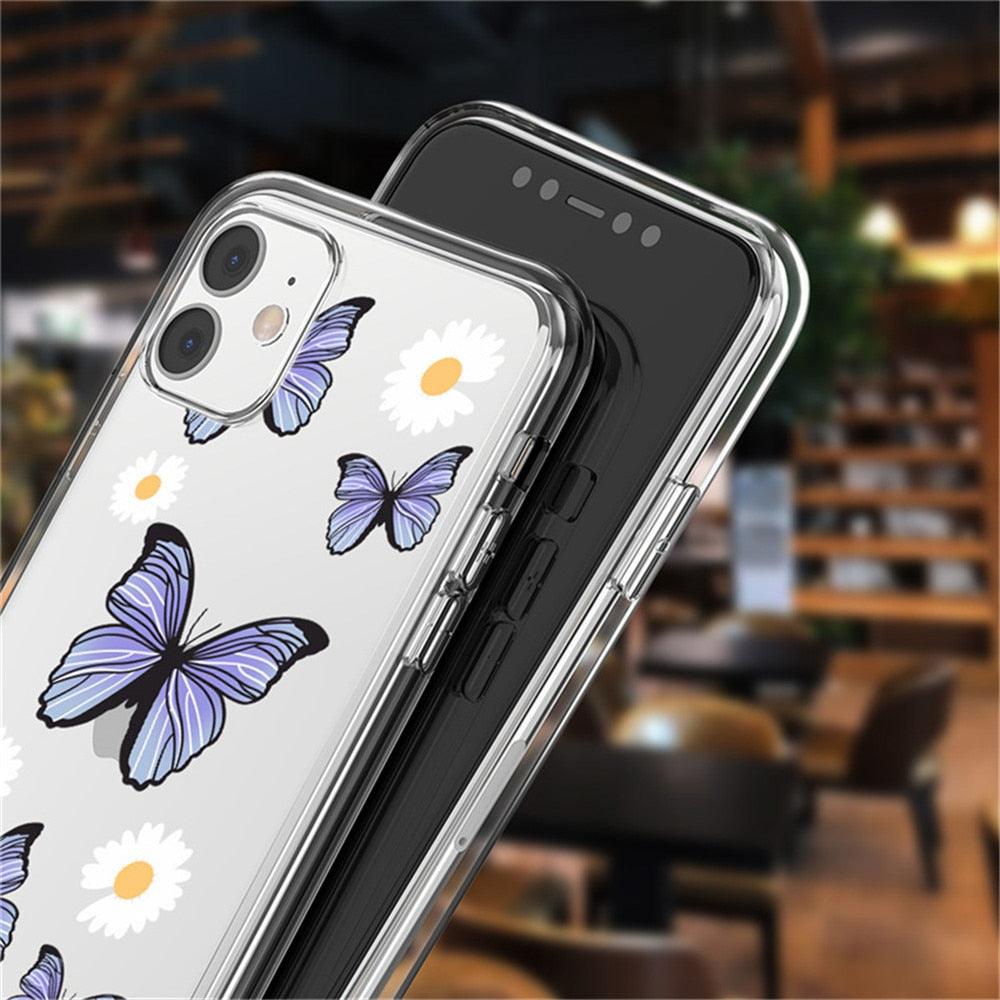 Fashion Butterfly Transparent Phone Case For iPhone 11 12 13 Pro Max 12 Mini Beautiful Butterfly Soft Butterfly Silicone Protective Case Clear Back Cover