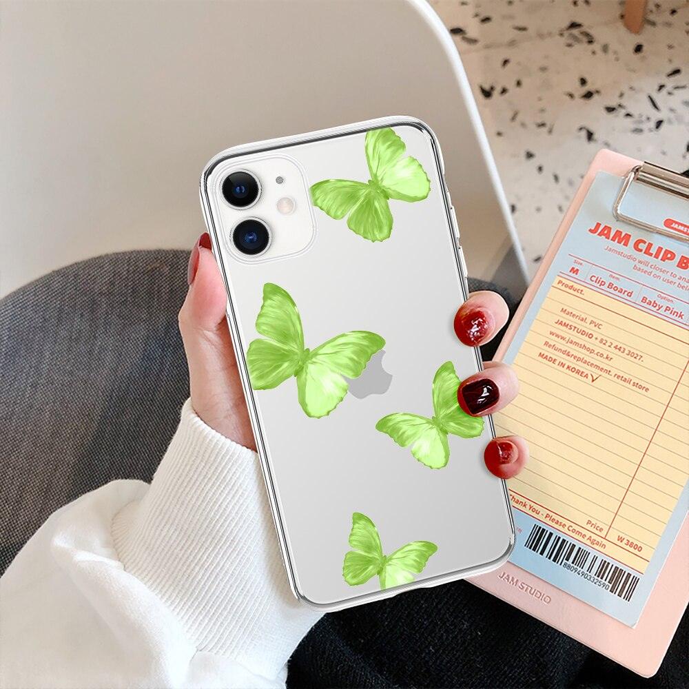 Fashion Butterfly Transparent Phone Case For iPhone 11 12 13 Pro Max 12 Mini Beautiful Butterfly Soft Butterfly Silicone Protective Case Clear Back Cover