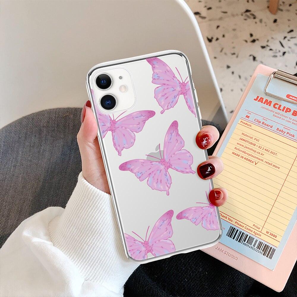Fashion Butterfly Transparent Phone Case For iPhone 11 12 13 Pro Max 12 Mini Beautiful Butterfly Soft Butterfly Silicone Protective Case Clear Back Cover
