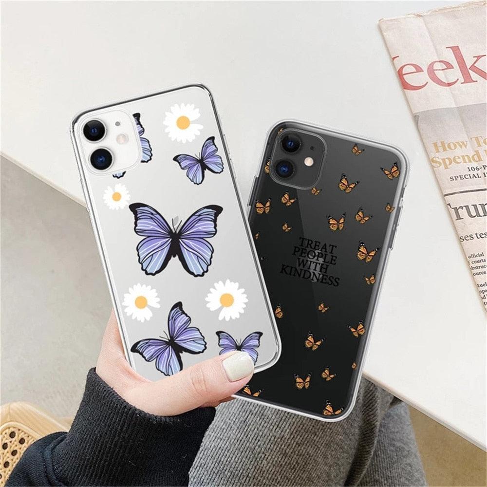 Fashion Butterfly Transparent Phone Case For iPhone 11 12 13 Pro Max 12 Mini Beautiful Butterfly Soft Butterfly Silicone Protective Case Clear Back Cover