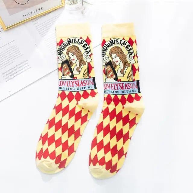 Fashion Colorful Print Socks Women Mushroom Spring Woman Socks Cotton Socks For Women Cotton Men's and Women's Printed Funky Socks - Unisex Mid Crew Length Breathable Pure Cotton Super Soft Quirky Prints Socks