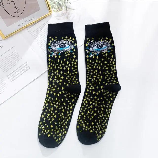 Fashion Colorful Print Socks Women Mushroom Spring Woman Socks Cotton Socks For Women Cotton Men's and Women's Printed Funky Socks - Unisex Mid Crew Length Breathable Pure Cotton Super Soft Quirky Prints Socks