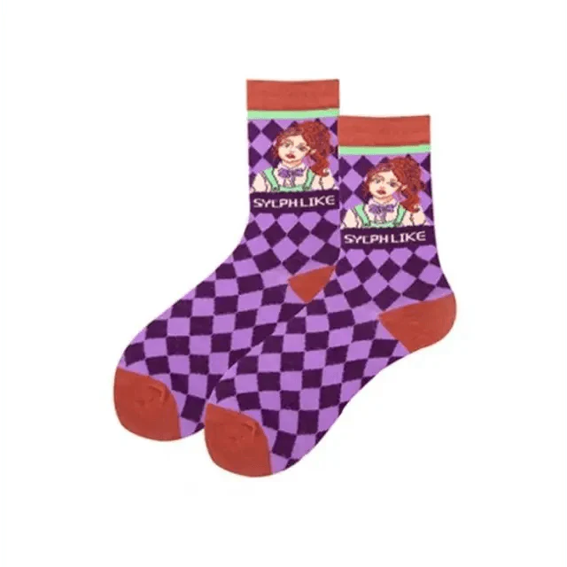 Fashion Colorful Print Socks Women Mushroom Spring Woman Socks Cotton Socks For Women Cotton Men's and Women's Printed Funky Socks - Unisex Mid Crew Length Breathable Pure Cotton Super Soft Quirky Prints Socks