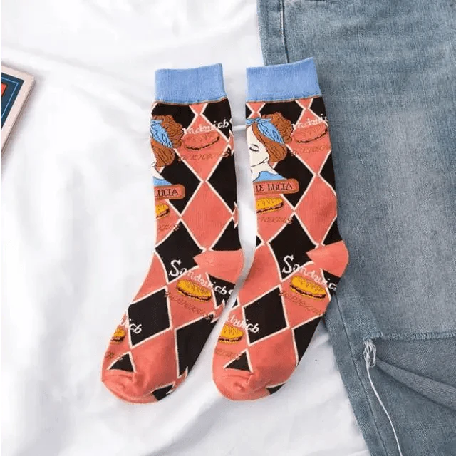 Fashion Colorful Print Socks Women Mushroom Spring Woman Socks Cotton Socks For Women Cotton Men's and Women's Printed Funky Socks - Unisex Mid Crew Length Breathable Pure Cotton Super Soft Quirky Prints Socks