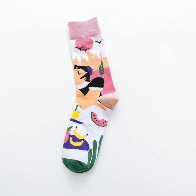 Fashion Colorful Print Socks Women Mushroom Spring Woman Socks Cotton Socks For Women Cotton Men's and Women's Printed Funky Socks - Unisex Mid Crew Length Breathable Pure Cotton Super Soft Quirky Prints Socks