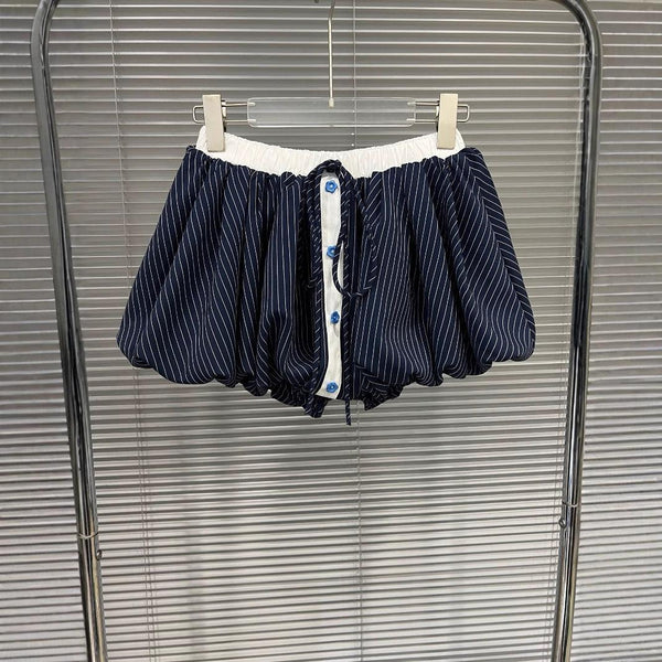 Fashion contrasting polo collar heart striped shirt top women's spring floral bud fluffy half skirt two-piece set