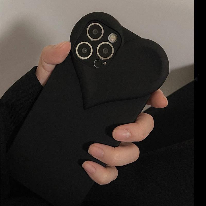 Fashion Cool Black Love Heart Phone Case For iPhone 14 13 Pro Max 12 11 XR XS Dustproof Soft Shockproof Back Cover  Luxury Soft Back Cover Raised Full Camera Protection Bumper Silicone Shockproof Phone Case