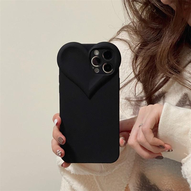 Fashion Cool Black Love Heart Phone Case For iPhone 14 13 Pro Max 12 11 XR XS Dustproof Soft Shockproof Back Cover  Luxury Soft Back Cover Raised Full Camera Protection Bumper Silicone Shockproof Phone Case