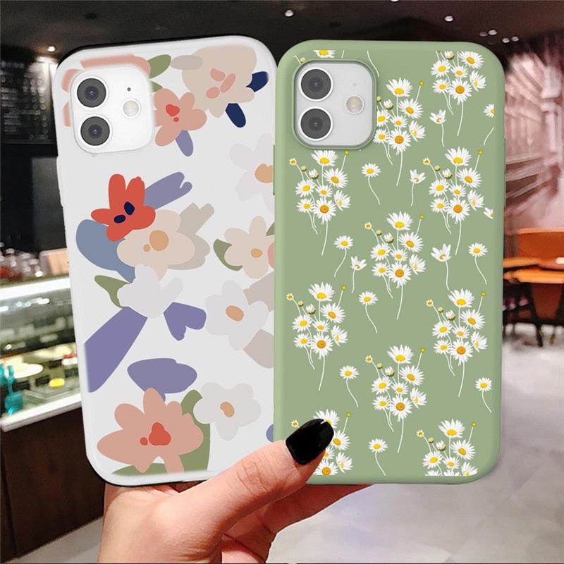 Fashion Flower Phone Case For Iphone 7 8 Plus  Iphone Xr X Xs Silicone Ultra Thin Shockproof Mobile Phone Case With Fashion Pattern Cover Stylish Beautiful Flower Pattern Colored iphone Case