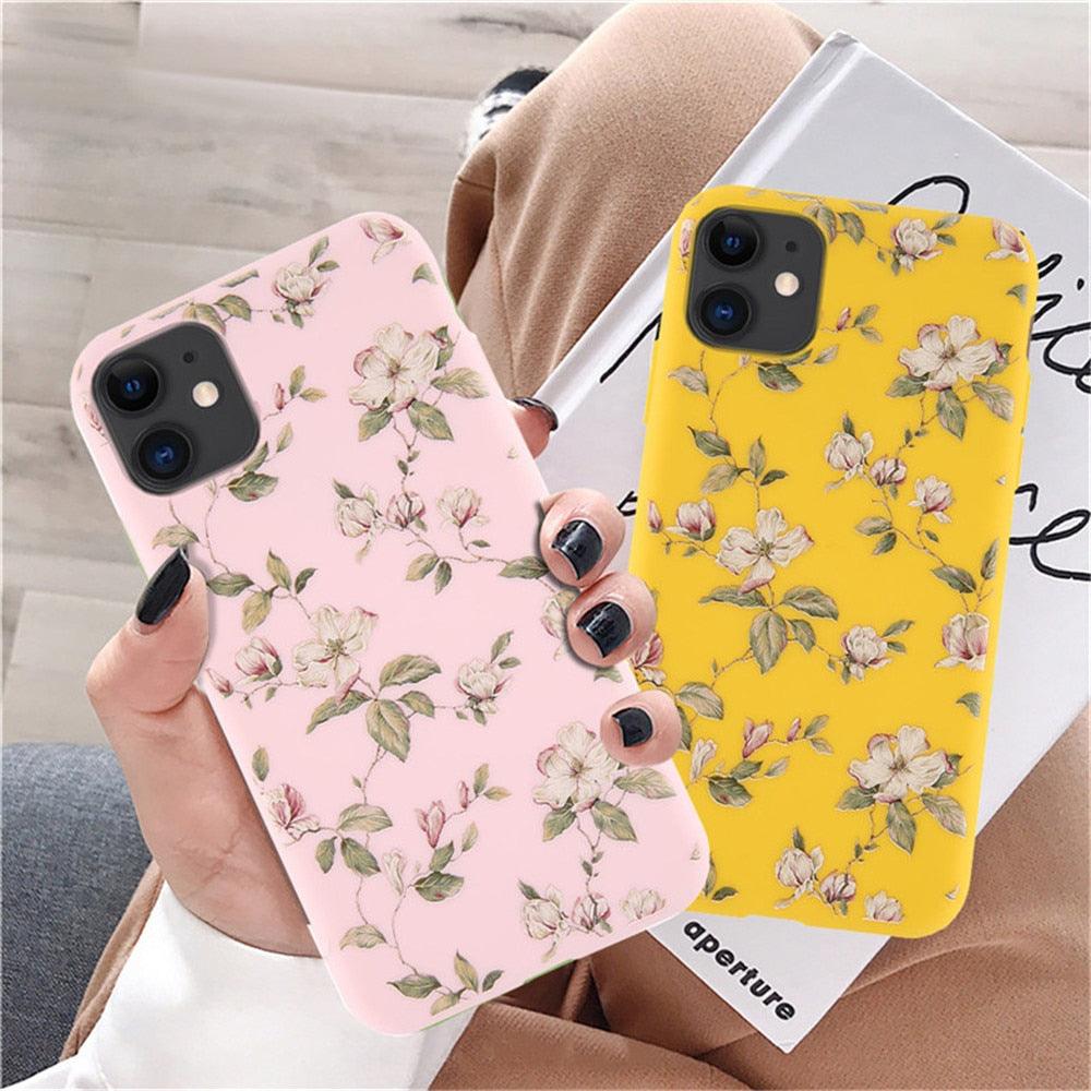 Fashion Flower Phone Case For Iphone 7 8 Plus  Iphone Xr X Xs Silicone Ultra Thin Shockproof Mobile Phone Case With Fashion Pattern Cover Stylish Beautiful Flower Pattern Colored iphone Case