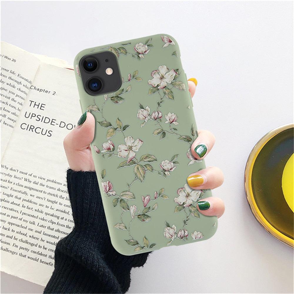 Fashion Flower Phone Case For Iphone 7 8 Plus  Iphone Xr X Xs Silicone Ultra Thin Shockproof Mobile Phone Case With Fashion Pattern Cover Stylish Beautiful Flower Pattern Colored iphone Case