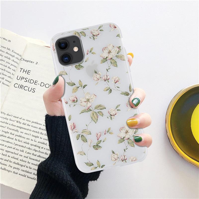 Fashion Flower Phone Case For Iphone 7 8 Plus  Iphone Xr X Xs Silicone Ultra Thin Shockproof Mobile Phone Case With Fashion Pattern Cover Stylish Beautiful Flower Pattern Colored iphone Case