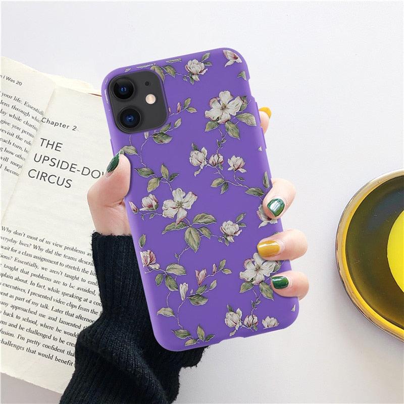 Fashion Flower Phone Case For Iphone 7 8 Plus  Iphone Xr X Xs Silicone Ultra Thin Shockproof Mobile Phone Case With Fashion Pattern Cover Stylish Beautiful Flower Pattern Colored iphone Case