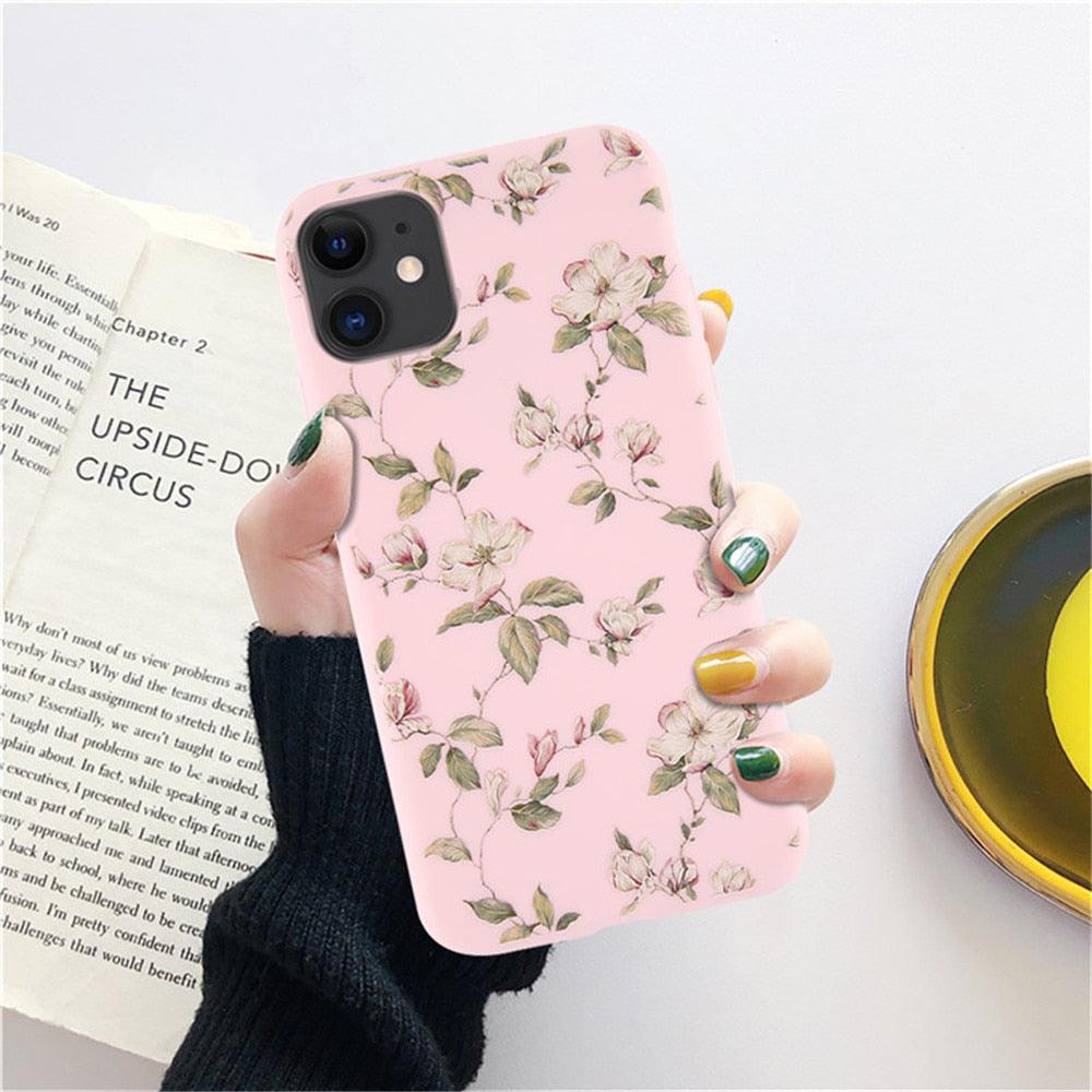 Fashion Flower Phone Case For Iphone 7 8 Plus  Iphone Xr X Xs Silicone Ultra Thin Shockproof Mobile Phone Case With Fashion Pattern Cover Stylish Beautiful Flower Pattern Colored iphone Case
