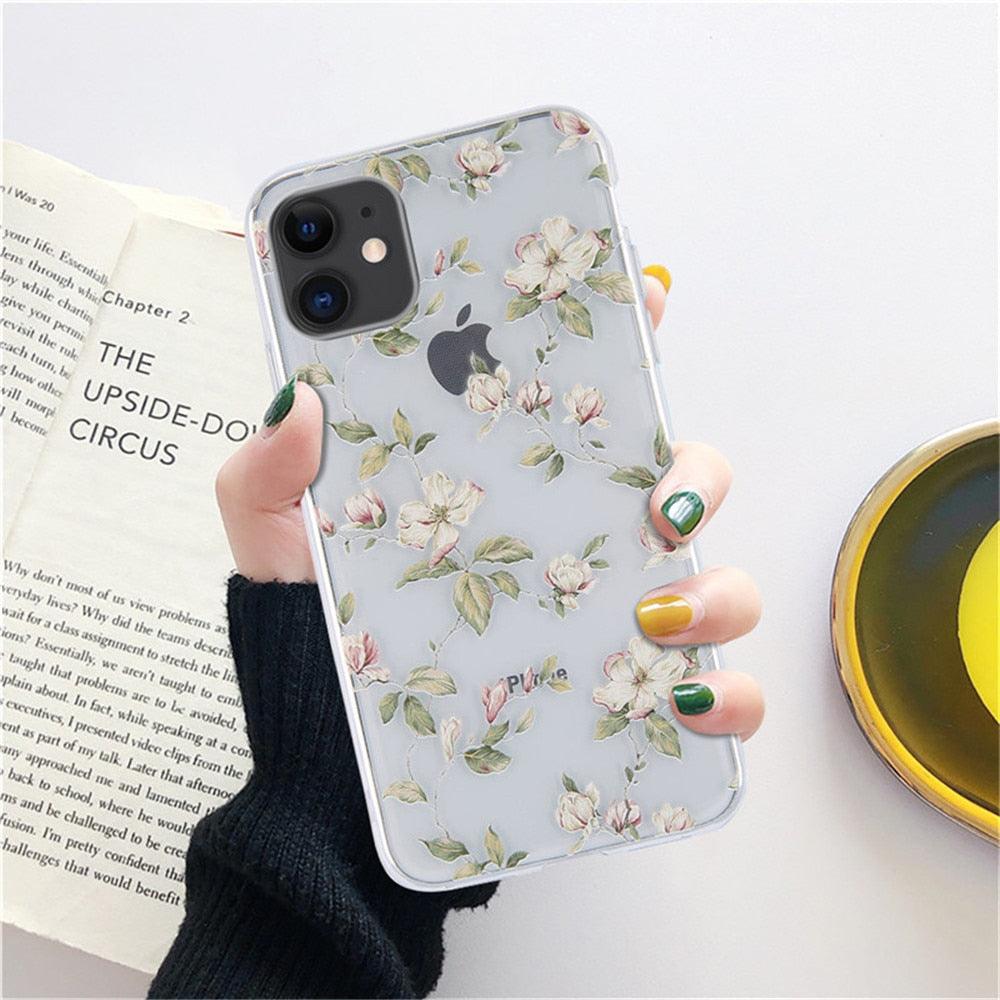 Fashion Flower Phone Case For Iphone 7 8 Plus  Iphone Xr X Xs Silicone Ultra Thin Shockproof Mobile Phone Case With Fashion Pattern Cover Stylish Beautiful Flower Pattern Colored iphone Case