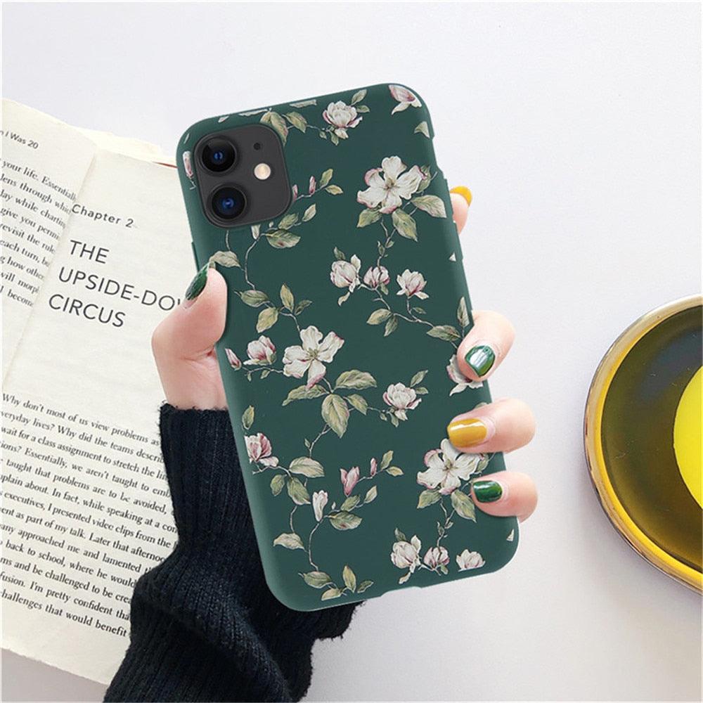 Fashion Flower Phone Case For Iphone 7 8 Plus  Iphone Xr X Xs Silicone Ultra Thin Shockproof Mobile Phone Case With Fashion Pattern Cover Stylish Beautiful Flower Pattern Colored iphone Case