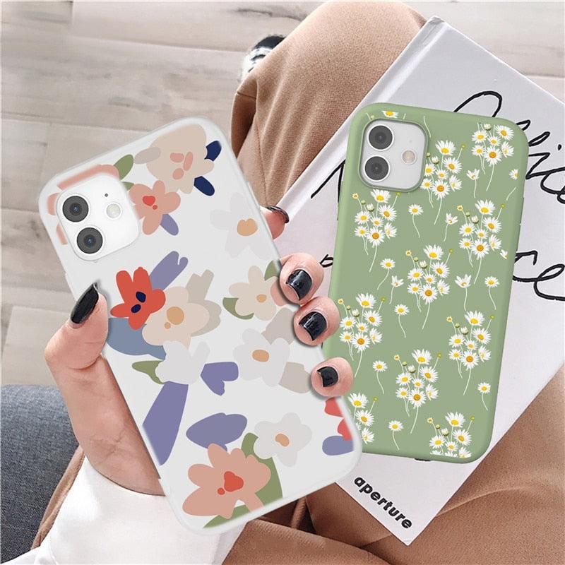 Fashion Flower Phone Case For Iphone 7 8 Plus  Iphone Xr X Xs Silicone Ultra Thin Shockproof Mobile Phone Case With Fashion Pattern Cover Stylish Beautiful Flower Pattern Colored iphone Case