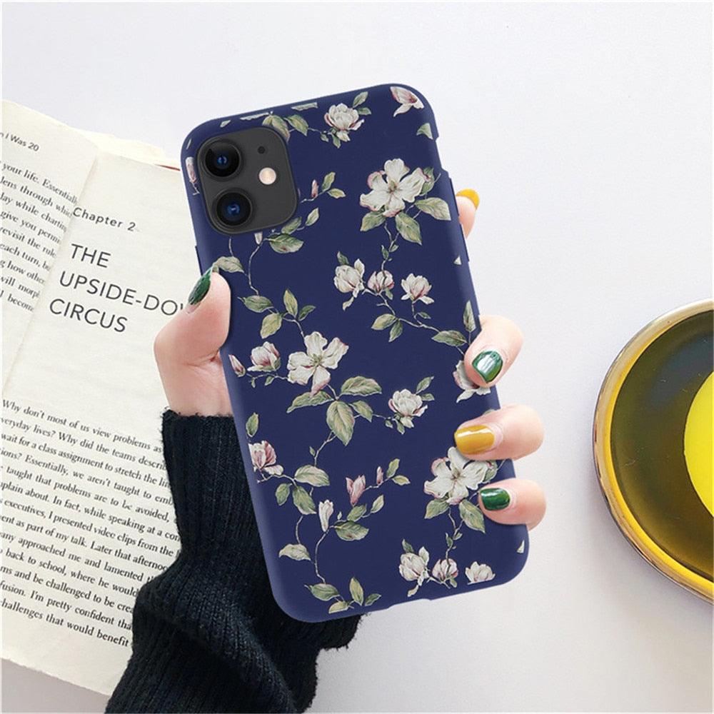 Fashion Flower Phone Case For Iphone 7 8 Plus  Iphone Xr X Xs Silicone Ultra Thin Shockproof Mobile Phone Case With Fashion Pattern Cover Stylish Beautiful Flower Pattern Colored iphone Case