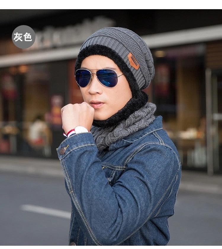 Fashion Knitted Winter Hats For Men Thick and Warm Men Winter Hat Black Autumn Beanie Hat Men Wool Ski Hats Beanies Bonnet Scarf Hat Set Outdoor Sport Warm Beanies Hat For Men Knitted Hats Bandana Hiking Camping Kid Neck Warmer Cap