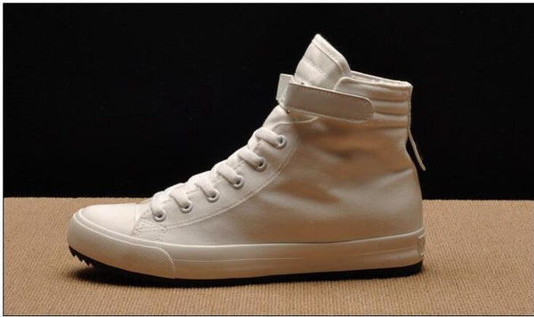 Fashion New Mens Light Breathable Canvas Casual Black White  High Top Solid Color Sneakers Shoes Vulcanized Mens Sports Walking Jogging Non Slip Athletic Sneakers