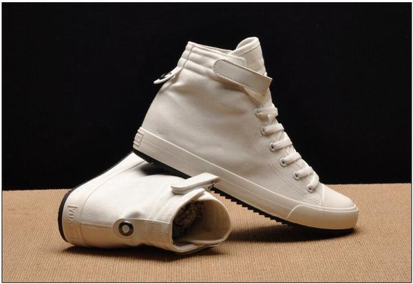 Fashion New Mens Light Breathable Canvas Casual Black White  High Top Solid Color Sneakers Shoes Vulcanized Mens Sports Walking Jogging Non Slip Athletic Sneakers