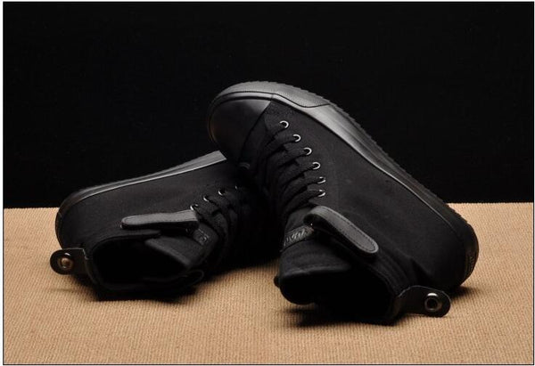 Fashion New Mens Light Breathable Canvas Casual Black White  High Top Solid Color Sneakers Shoes Vulcanized Mens Sports Walking Jogging Non Slip Athletic Sneakers