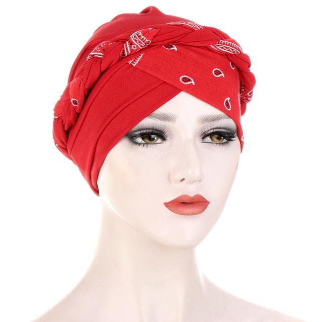 Fashion Soft Cotton Print Braid Turban Lightweight Muslim Turbans Head For Women Women's Hijabs Caps Hat Lightweight Inner Hijab Caps Elegant Arab Wrap Head Scarves Turban Scarf For Women