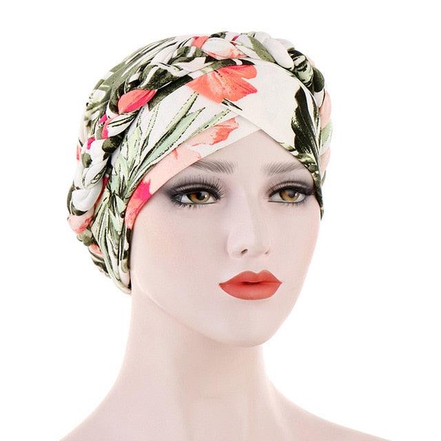 Fashion Soft Cotton Print Braid Turban Lightweight Muslim Turbans Head For Women Women's Hijabs Caps Hat Lightweight Inner Hijab Caps Elegant Arab Wrap Head Scarves Turban Scarf For Women