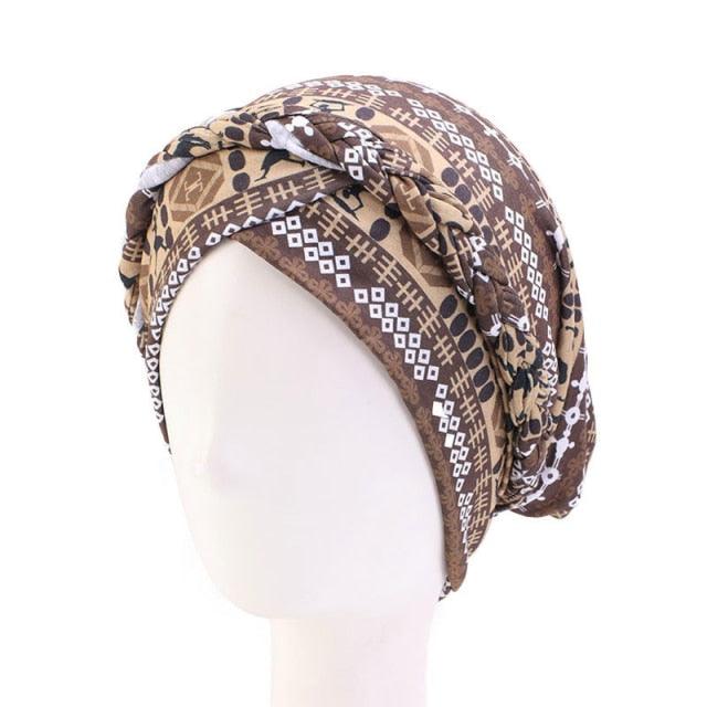 Fashion Soft Cotton Print Braid Turban Lightweight Muslim Turbans Head For Women Women's Hijabs Caps Hat Lightweight Inner Hijab Caps Elegant Arab Wrap Head Scarves Turban Scarf For Women