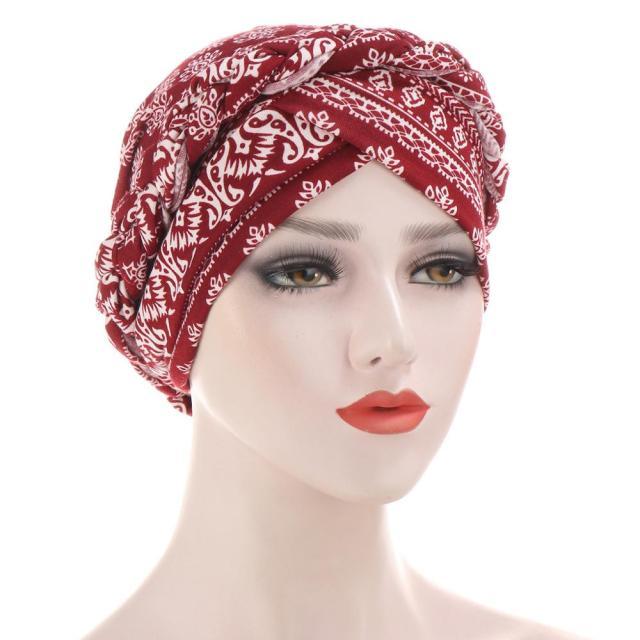 Fashion Soft Cotton Print Braid Turban Lightweight Muslim Turbans Head For Women Women's Hijabs Caps Hat Lightweight Inner Hijab Caps Elegant Arab Wrap Head Scarves Turban Scarf For Women