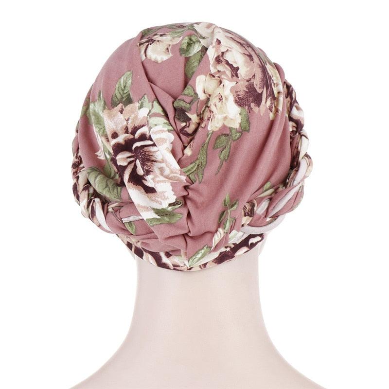 Fashion Soft Cotton Print Braid Turban Lightweight Muslim Turbans Head For Women Women's Hijabs Caps Hat Lightweight Inner Hijab Caps Elegant Arab Wrap Head Scarves Turban Scarf For Women