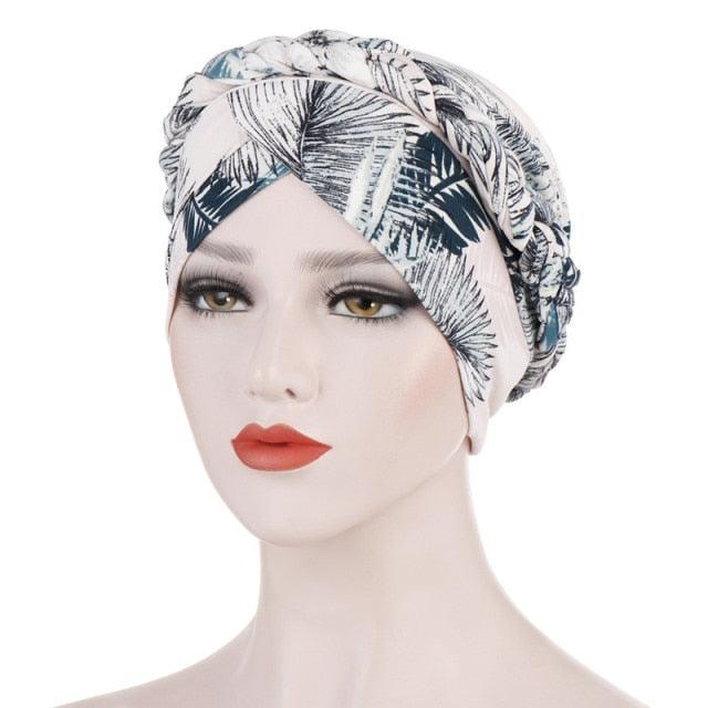Fashion Soft Cotton Print Braid Turban Lightweight Muslim Turbans Head For Women Women's Hijabs Caps Hat Lightweight Inner Hijab Caps Elegant Arab Wrap Head Scarves Turban Scarf For Women